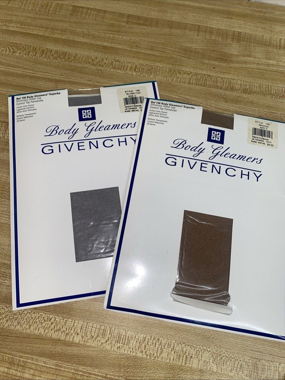 2 Pair Vintage Givenchy Body Gleamers Panty Hose Sty 156 Bronze Silver Fox Sz C